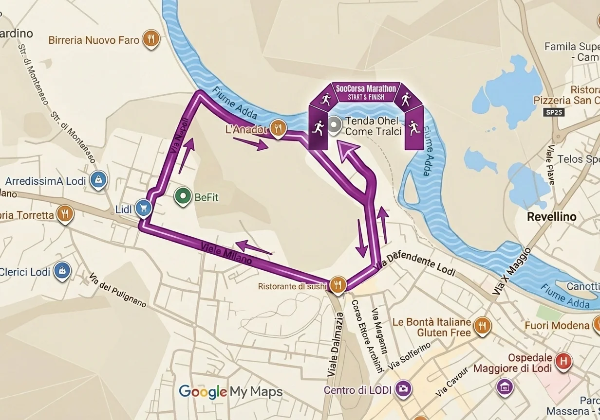 Mappa del percorso della maratona di Lodi